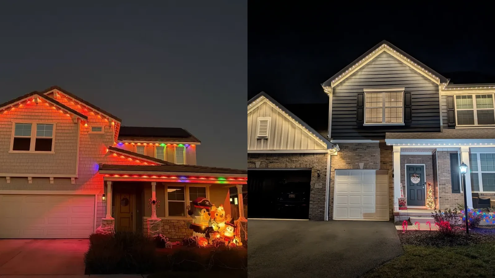 Govee install vs permanent lights install side by side at night