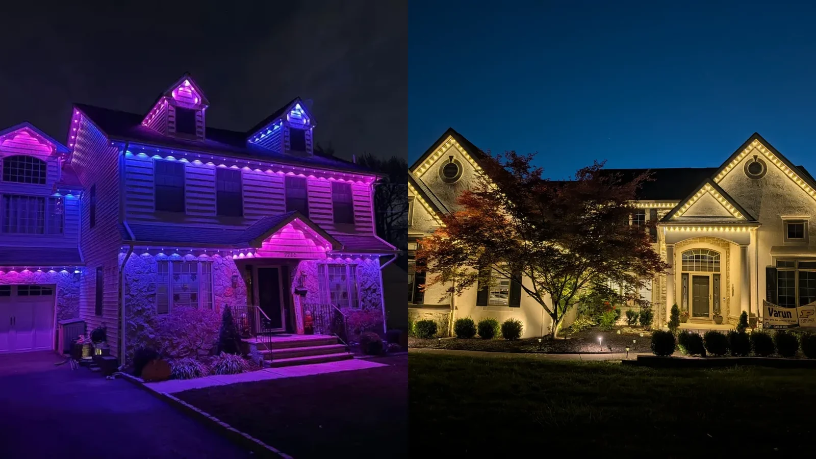 Real Columbus area home with permanent Christmas lights and Govee lights side by side