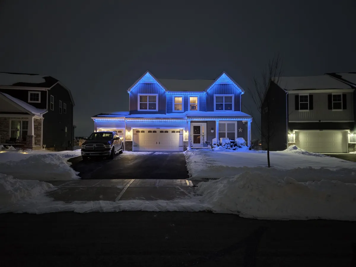 Permanent lights covered in ice and frost still working in Ohio winter