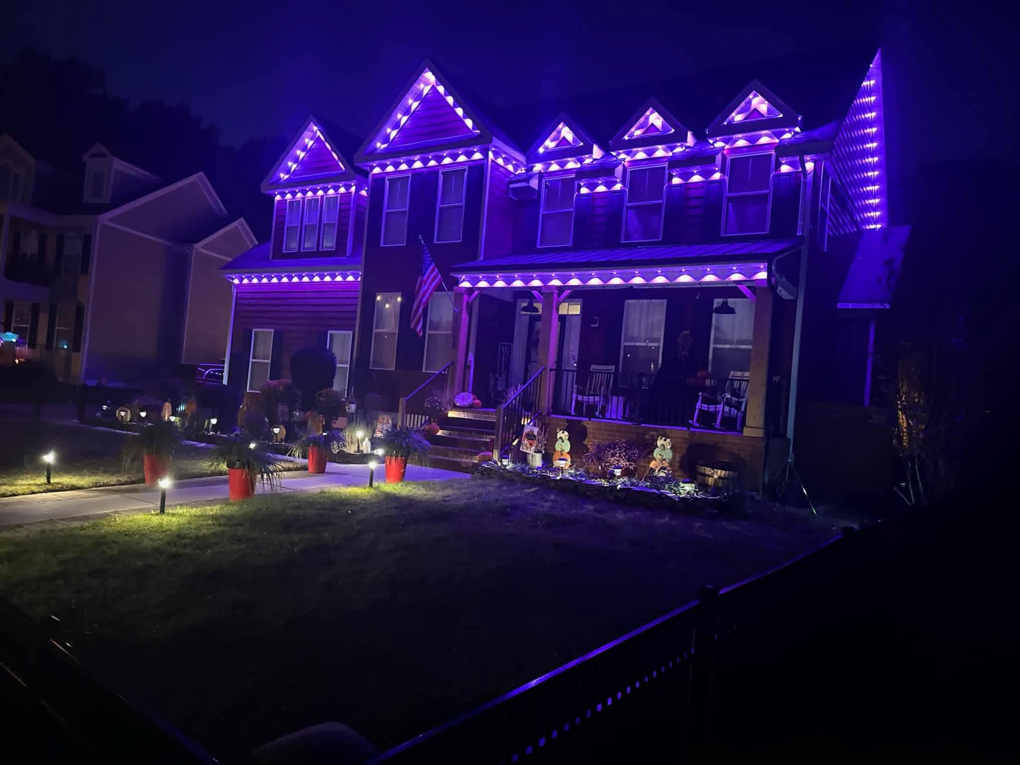 Govee permanent lights outlining a home roofline with clean even lighting