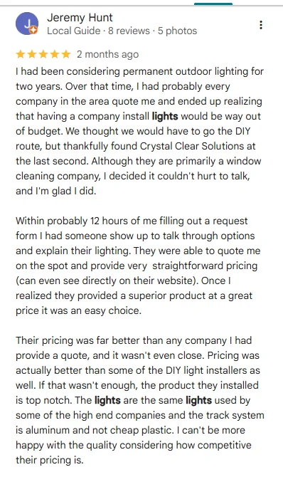 5-star Google review from Jeremy Hunt